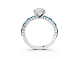 White gold Pear Cut Diamond Side Stone Solitaire Ring with Round with Blue Topaz side stone and Four-Prong Setting_15
