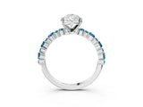 White gold Pear Cut Diamond Side Stone Solitaire Ring with Round with Blue Topaz side stone and Four-Prong Setting_3