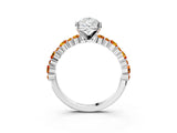 White gold Pear Cut Diamond Side Stone Solitaire Ring with Round with Citrine side stone and Four-Prong Setting_15