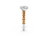 White gold Pear Cut Diamond Side Stone Solitaire Ring with Round with Citrine side stone and Four-Prong Setting_2