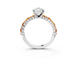 White gold Pear Cut Diamond Side Stone Solitaire Ring with Round with Citrine side stone and Four-Prong Setting_3