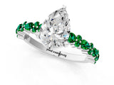 White gold Pear Cut Diamond Side Stone Solitaire Ring with Round with Emerald side stone and Four-Prong Setting_1