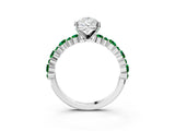 White gold Pear Cut Diamond Side Stone Solitaire Ring with Round with Emerald side stone and Four-Prong Setting_15