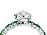White gold Pear Cut Diamond Side Stone Solitaire Ring with Round with Emerald side stone and Four-Prong Setting_16