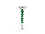 White gold Pear Cut Diamond Side Stone Solitaire Ring with Round with Emerald side stone and Four-Prong Setting_2