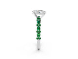 White gold Pear Cut Diamond Side Stone Solitaire Ring with Round with Emerald side stone and Four-Prong Setting_2