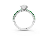 White gold Pear Cut Diamond Side Stone Solitaire Ring with Round with Emerald side stone and Four-Prong Setting_3