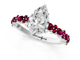White gold Pear Cut Diamond Side Stone Solitaire Ring with Round with Garnet side stone and Four-Prong Setting_1