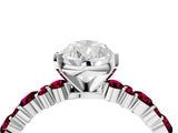White gold Pear Cut Diamond Side Stone Solitaire Ring with Round with Garnet side stone and Four-Prong Setting_10