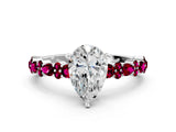 White gold Pear Cut Diamond Side Stone Solitaire Ring with Round with Garnet side stone and Four-Prong Setting_12