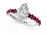 White gold Pear Cut Diamond Side Stone Solitaire Ring with Round with Garnet side stone and Four-Prong Setting_13