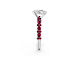 White gold Pear Cut Diamond Side Stone Solitaire Ring with Round with Garnet side stone and Four-Prong Setting_14