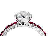 White gold Pear Cut Diamond Side Stone Solitaire Ring with Round with Garnet side stone and Four-Prong Setting_16