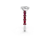 White gold Pear Cut Diamond Side Stone Solitaire Ring with Round with Garnet side stone and Four-Prong Setting_2