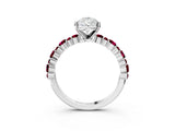 White gold Pear Cut Diamond Side Stone Solitaire Ring with Round with Garnet side stone and Four-Prong Setting_21