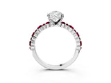 White gold Pear Cut Diamond Side Stone Solitaire Ring with Round with Garnet side stone and Four-Prong Setting_3