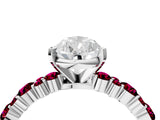 White gold Pear Cut Diamond Side Stone Solitaire Ring with Round with Garnet side stone and Four-Prong Setting_4