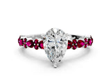 White gold Pear Cut Diamond Side Stone Solitaire Ring with Round with Garnet side stone and Four-Prong Setting_6