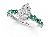 White gold Pear Cut Diamond Side Stone Solitaire Ring with Round with Green Sapphire side stone and Four-Prong Setting_1