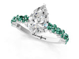 White gold Pear Cut Diamond Side Stone Solitaire Ring with Round with Green Sapphire side stone and Four-Prong Setting_13