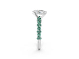 White gold Pear Cut Diamond Side Stone Solitaire Ring with Round with Green Sapphire side stone and Four-Prong Setting_2