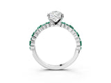 White gold Pear Cut Diamond Side Stone Solitaire Ring with Round with Green Sapphire side stone and Four-Prong Setting_3