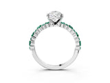 White gold Pear Cut Diamond Side Stone Solitaire Ring with Round with Green Sapphire side stone and Four-Prong Setting_3