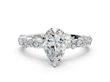 White gold Pear Cut Diamond Side Stone Solitaire Ring with Round with Moissanite side stone and Four-Prong Setting