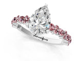 White gold Pear Cut Diamond Side Stone Solitaire Ring with Round with Morganite side stone and Four-Prong Setting_1
