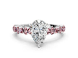 White gold Pear Cut Diamond Side Stone Solitaire Ring with Round with Morganite side stone and Four-Prong Setting_12