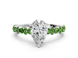 White gold Pear Cut Diamond Side Stone Solitaire Ring with Round with Peridot side stone and Four-Prong Setting