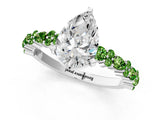 White gold Pear Cut Diamond Side Stone Solitaire Ring with Round with Peridot side stone and Four-Prong Setting_1