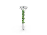 White gold Pear Cut Diamond Side Stone Solitaire Ring with Round with Peridot side stone and Four-Prong Setting_2