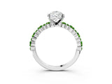 White gold Pear Cut Diamond Side Stone Solitaire Ring with Round with Peridot side stone and Four-Prong Setting_3