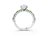 White gold Pear Cut Diamond Side Stone Solitaire Ring with Round with Peridot side stone and Four-Prong Setting_3