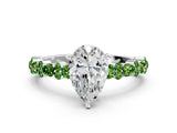 White gold Pear Cut Diamond Side Stone Solitaire Ring with Round with Peridot side stone and Four-Prong Setting