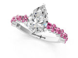 White gold Pear Cut Diamond Side Stone Solitaire Ring with Round with Pink Sapphire side stone and Four-Prong Setting_1