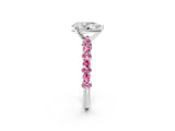 White gold Pear Cut Diamond Side Stone Solitaire Ring with Round with Pink Sapphire side stone and Four-Prong Setting_2