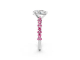 White gold Pear Cut Diamond Side Stone Solitaire Ring with Round with Pink Sapphire side stone and Four-Prong Setting_2