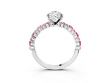 White gold Pear Cut Diamond Side Stone Solitaire Ring with Round with Pink Sapphire side stone and Four-Prong Setting_3
