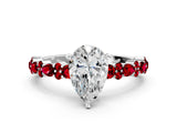 White gold Pear Cut Diamond Side Stone Solitaire Ring with Round with Ruby side stone and Four-Prong Setting_12