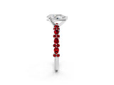White gold Pear Cut Diamond Side Stone Solitaire Ring with Round with Ruby side stone and Four-Prong Setting_2