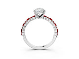White gold Pear Cut Diamond Side Stone Solitaire Ring with Round with Ruby side stone and Four-Prong Setting_3