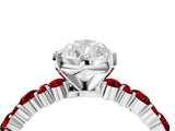 White gold Pear Cut Diamond Side Stone Solitaire Ring with Round with Ruby side stone and Four-Prong Setting_4