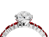 White gold Pear Cut Diamond Side Stone Solitaire Ring with Round with Ruby side stone and Four-Prong Setting_4