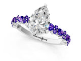 White gold Pear Cut Diamond Side Stone Solitaire Ring with Round with Tanzanite side stone and Four-Prong Setting_1