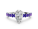 White gold Pear Cut Diamond Side Stone Solitaire Ring with Round with Tanzanite side stone and Four-Prong Setting_12