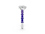 White gold Pear Cut Diamond Side Stone Solitaire Ring with Round with Tanzanite side stone and Four-Prong Setting_14