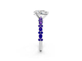 White gold Pear Cut Diamond Side Stone Solitaire Ring with Round with Tanzanite side stone and Four-Prong Setting_2