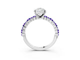 White gold Pear Cut Diamond Side Stone Solitaire Ring with Round with Tanzanite side stone and Four-Prong Setting_3